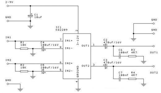 1 watt stereo audio amplifier circuit based ic ka2209