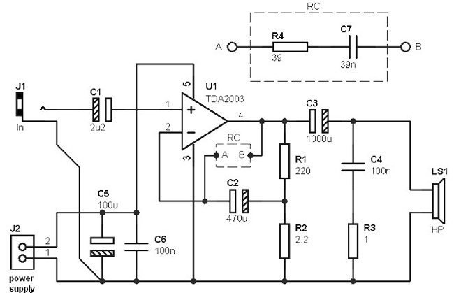 10w tda 2003 amplifier circuit