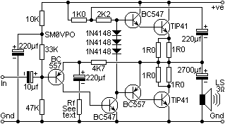 4W Audio Amplifier Circuit Based Transistor TIP41