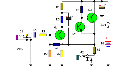 portable headphone amplifier circuit based 3 transistors